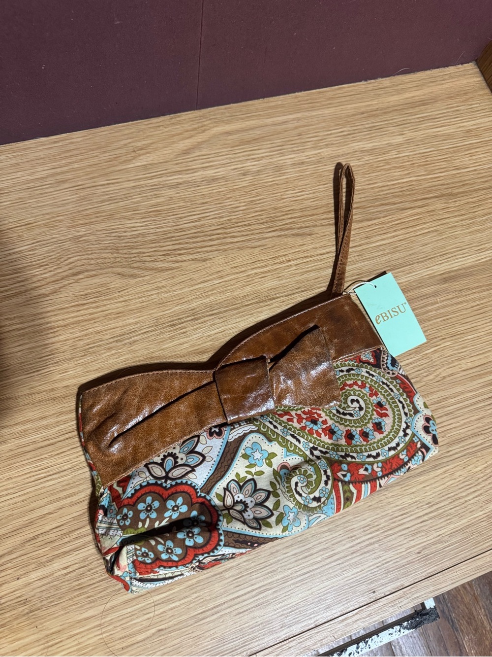 eBISU NWT Paisley Boho Bow Wristlet Clutch Purse